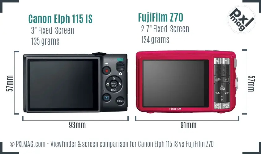Canon Elph 115 IS vs FujiFilm Z70 Screen and Viewfinder comparison