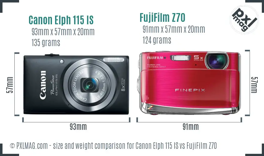 Canon Elph 115 IS vs FujiFilm Z70 size comparison