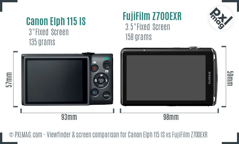 Canon Elph 115 IS vs FujiFilm Z700EXR Screen and Viewfinder comparison