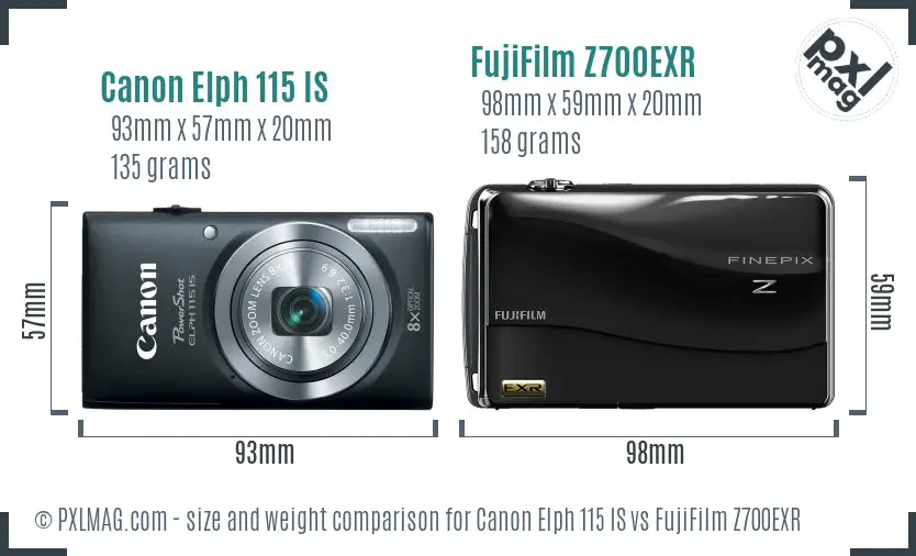 Canon Elph 115 IS vs FujiFilm Z700EXR size comparison