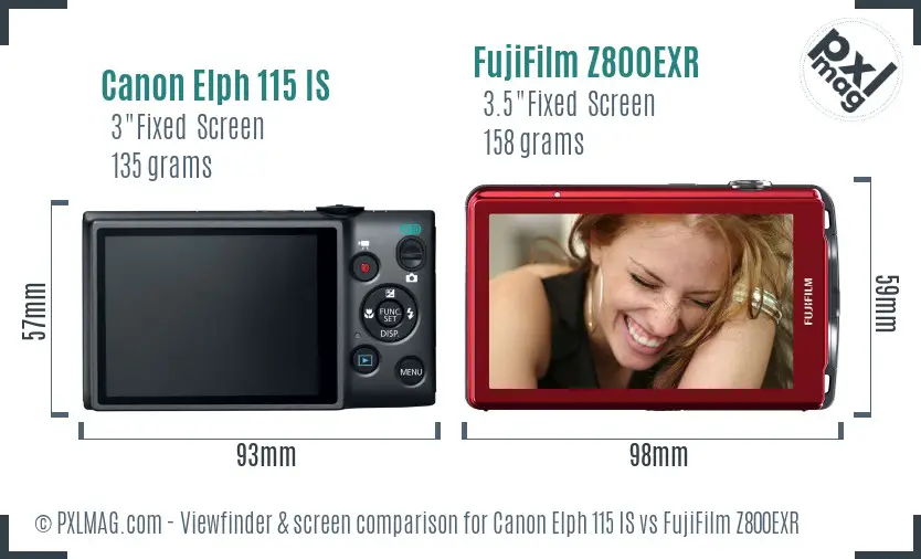 Canon Elph 115 IS vs FujiFilm Z800EXR Screen and Viewfinder comparison