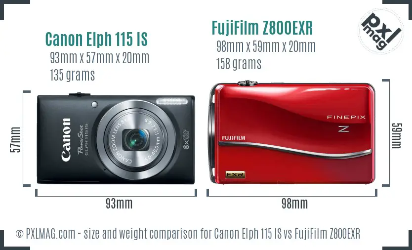 Canon Elph 115 IS vs FujiFilm Z800EXR size comparison