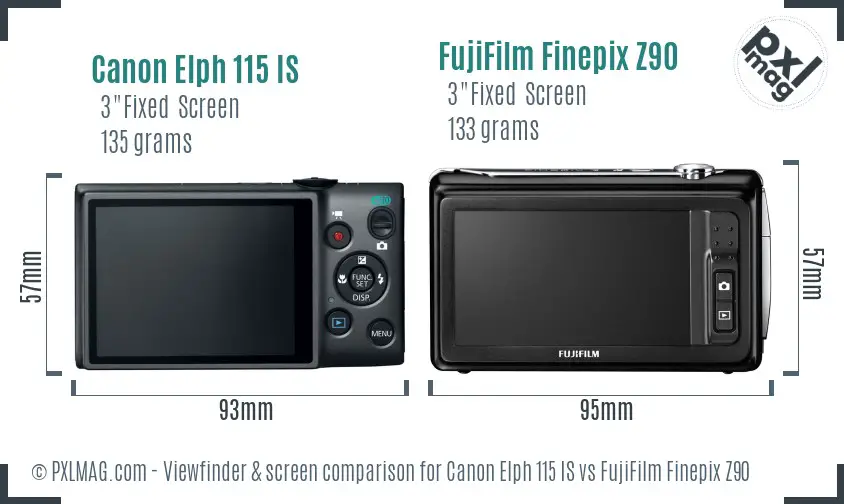 Canon Elph 115 IS vs FujiFilm Finepix Z90 Screen and Viewfinder comparison