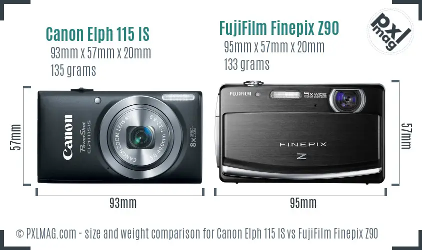 Canon Elph 115 IS vs FujiFilm Finepix Z90 size comparison