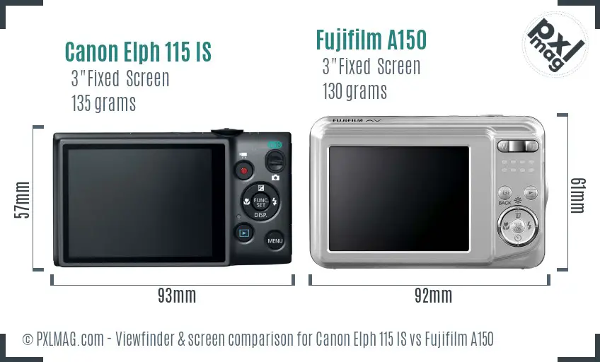 Canon Elph 115 IS vs Fujifilm A150 Screen and Viewfinder comparison Canon Elph 115 IS vs Fujifilm A150 Screen and Viewfinder comparison