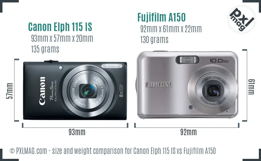 Canon Elph 115 IS vs Fujifilm A150 size comparison Canon Elph 115 IS vs Fujifilm A150 size comparison