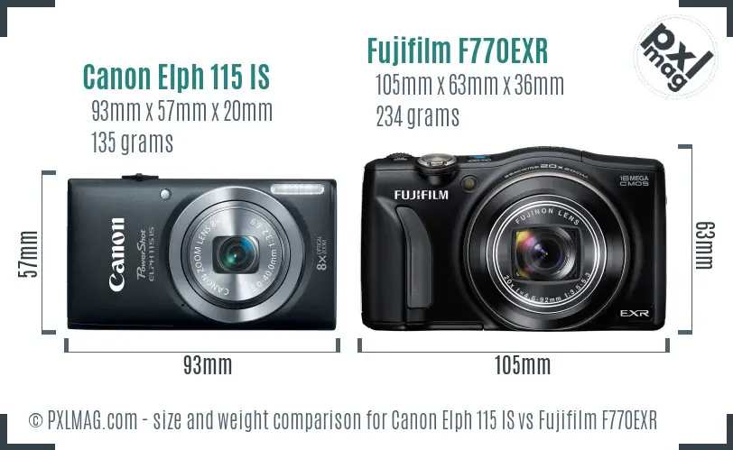 Canon Elph 115 IS vs Fujifilm F770EXR size comparison