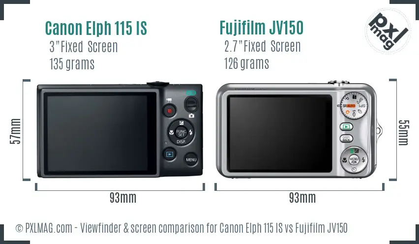 Canon Elph 115 IS vs Fujifilm JV150 Screen and Viewfinder comparison