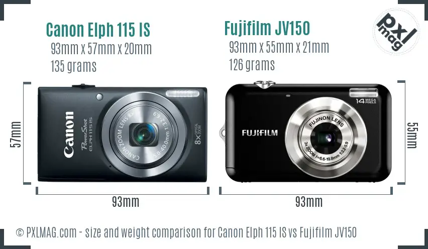 Canon Elph 115 IS vs Fujifilm JV150 size comparison