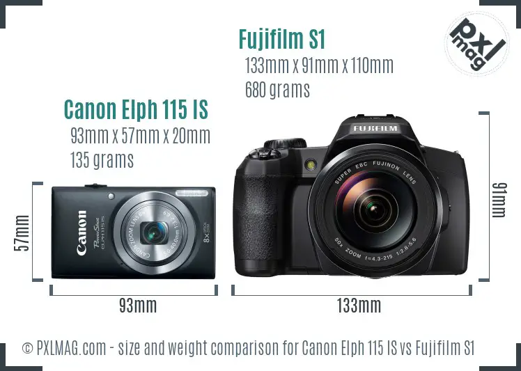 Canon Elph 115 IS vs Fujifilm S1 size comparison