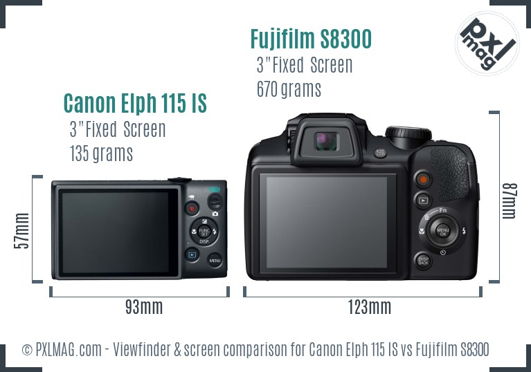 Canon Elph 115 IS vs Fujifilm S8300 Screen and Viewfinder comparison