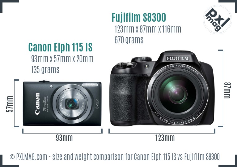 Canon Elph 115 IS vs Fujifilm S8300 size comparison