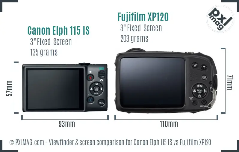 Canon Elph 115 IS vs Fujifilm XP120 Screen and Viewfinder comparison