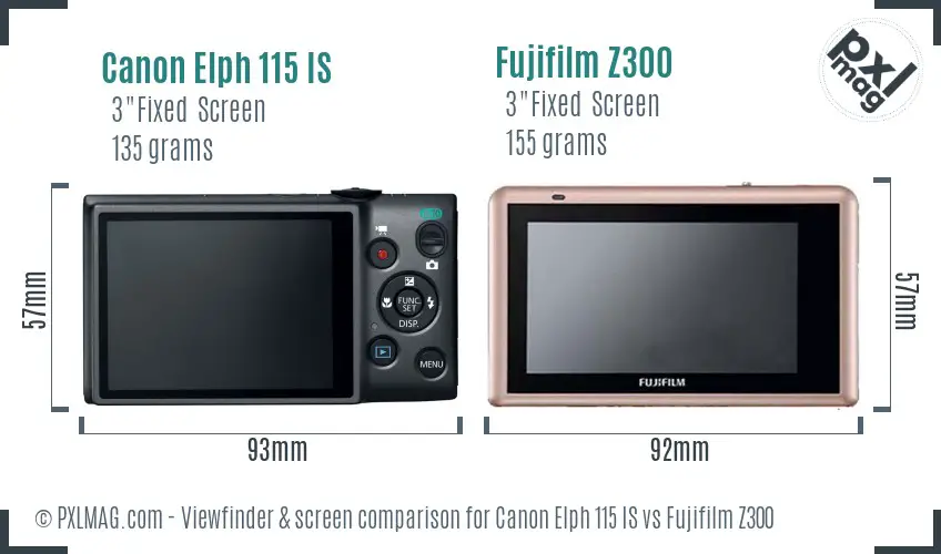 Canon Elph 115 IS vs Fujifilm Z300 Screen and Viewfinder comparison