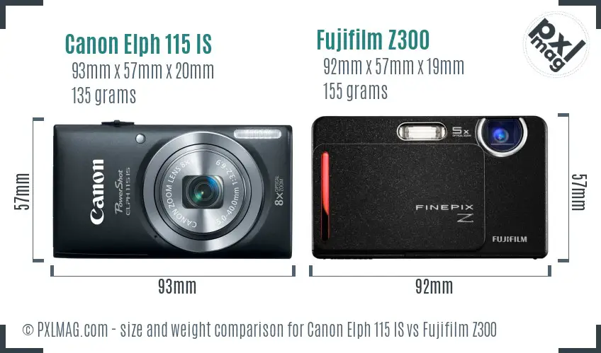Canon Elph 115 IS vs Fujifilm Z300 size comparison