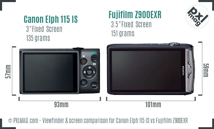 Canon Elph 115 IS vs Fujifilm Z900EXR Screen and Viewfinder comparison