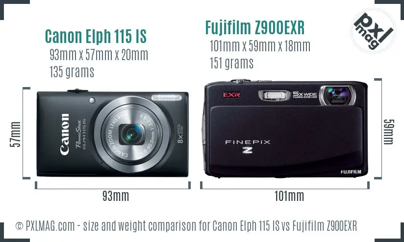 Canon Elph 115 IS vs Fujifilm Z900EXR size comparison