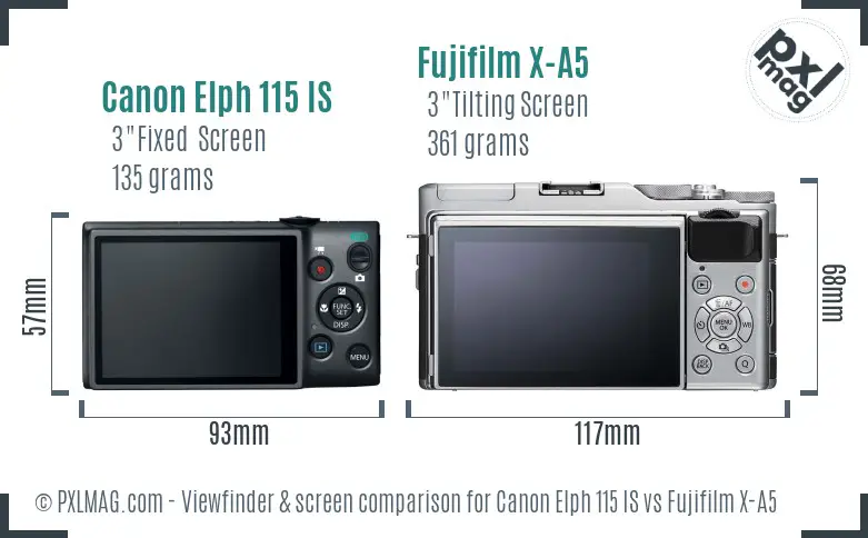 Canon Elph 115 IS vs Fujifilm X-A5 Screen and Viewfinder comparison