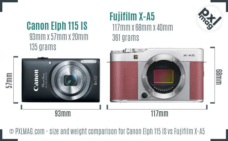 Canon Elph 115 IS vs Fujifilm X-A5 size comparison