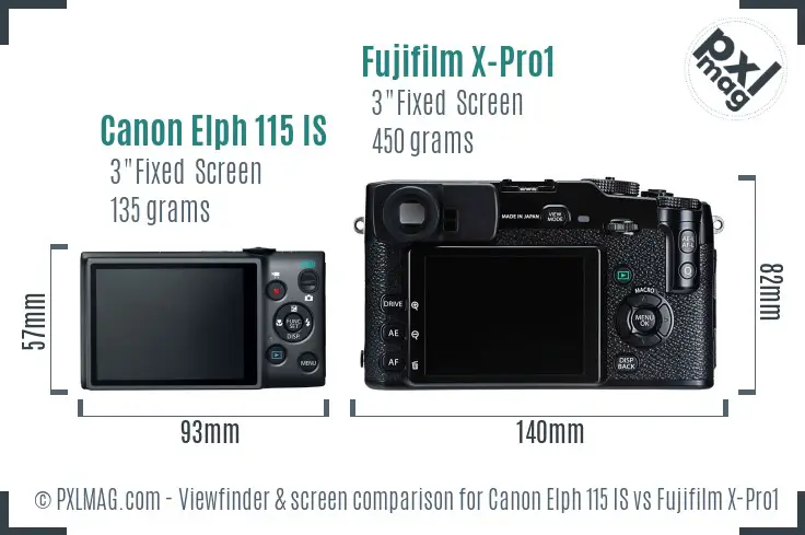 Canon Elph 115 IS vs Fujifilm X-Pro1 Screen and Viewfinder comparison