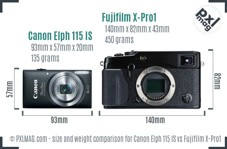 Canon Elph 115 IS vs Fujifilm X-Pro1 size comparison