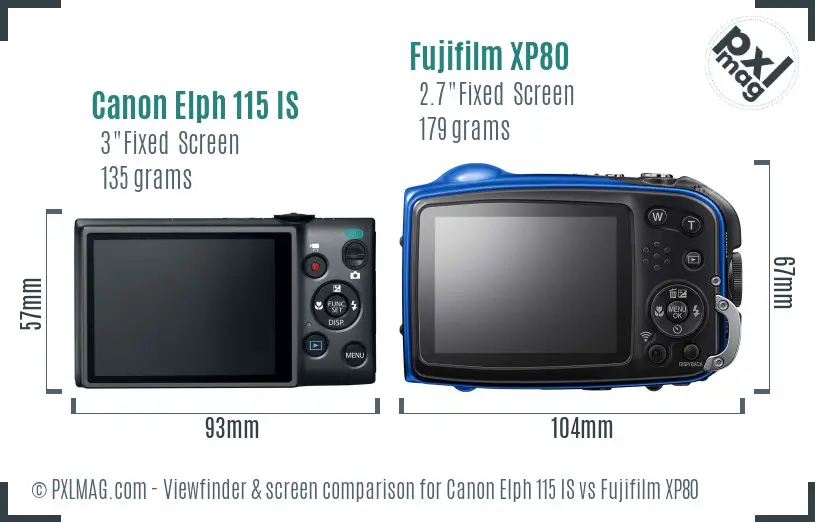 Canon Elph 115 IS vs Fujifilm XP80 Screen and Viewfinder comparison