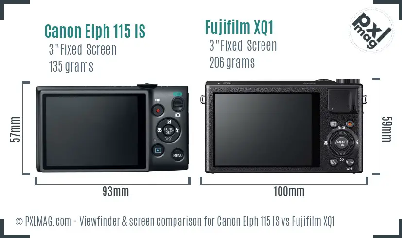 Canon Elph 115 IS vs Fujifilm XQ1 Screen and Viewfinder comparison