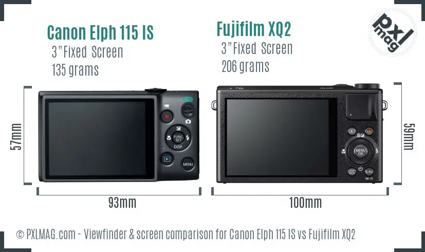 Canon Elph 115 IS vs Fujifilm XQ2 Screen and Viewfinder comparison
