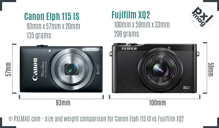 Canon Elph 115 IS vs Fujifilm XQ2 size comparison
