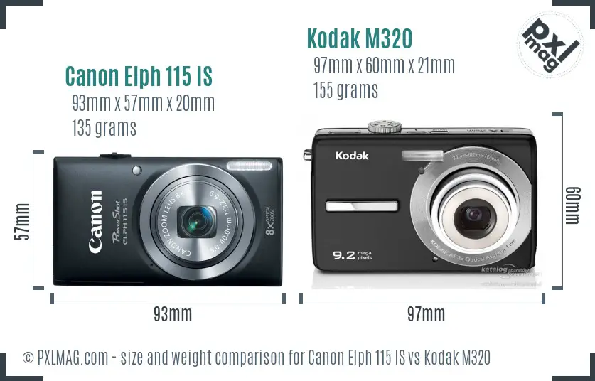 Canon Elph 115 IS vs Kodak M320 size comparison