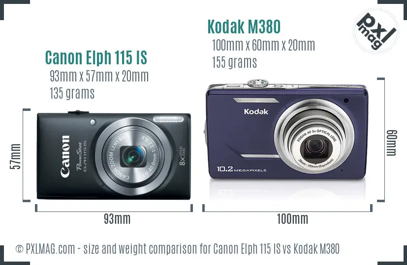 Canon Elph 115 IS vs Kodak M380 size comparison