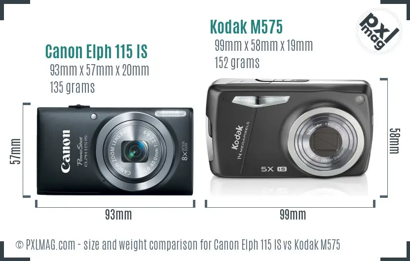 Canon Elph 115 IS vs Kodak M575 size comparison