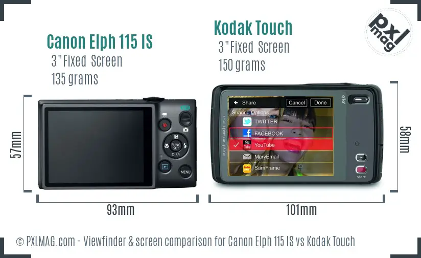 Canon Elph 115 IS vs Kodak Touch Screen and Viewfinder comparison