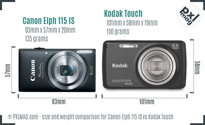 Canon Elph 115 IS vs Kodak Touch size comparison