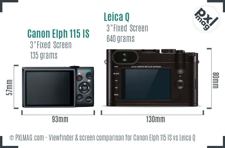 Canon Elph 115 IS vs Leica Q Screen and Viewfinder comparison