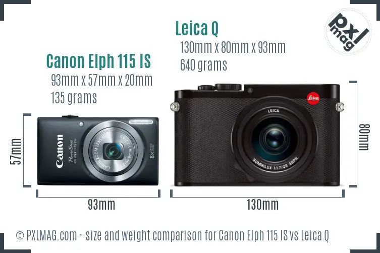Canon Elph 115 IS vs Leica Q size comparison