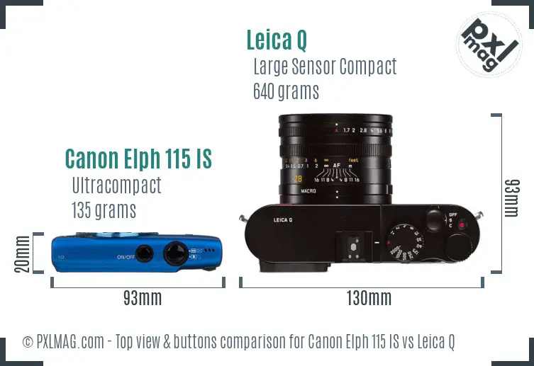 Canon Elph 115 IS vs Leica Q top view buttons comparison