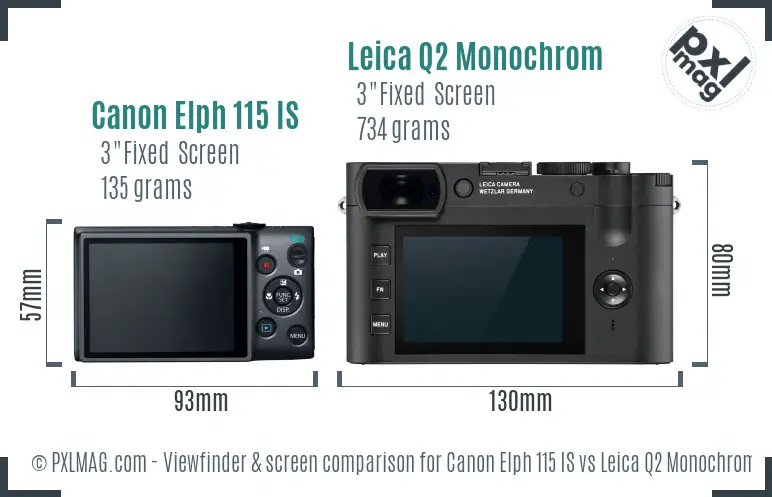 Canon Elph 115 IS vs Leica Q2 Monochrom Screen and Viewfinder comparison