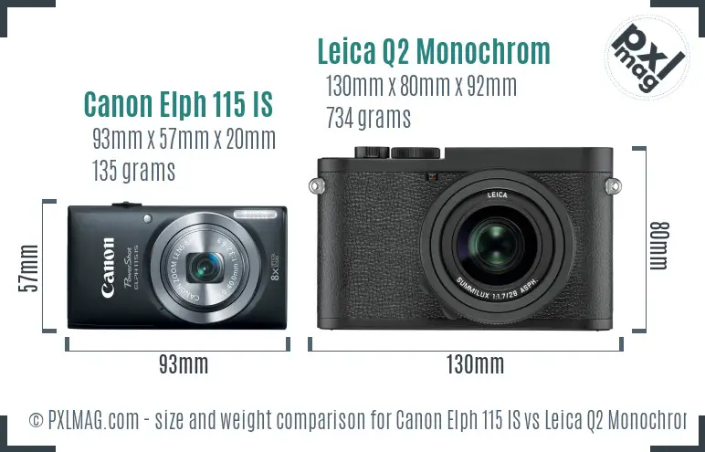 Canon Elph 115 IS vs Leica Q2 Monochrom size comparison