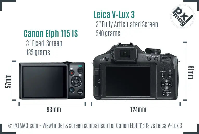 Canon Elph 115 IS vs Leica V-Lux 3 Screen and Viewfinder comparison