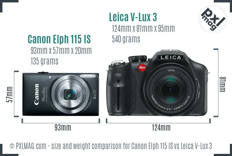 Canon Elph 115 IS vs Leica V-Lux 3 size comparison