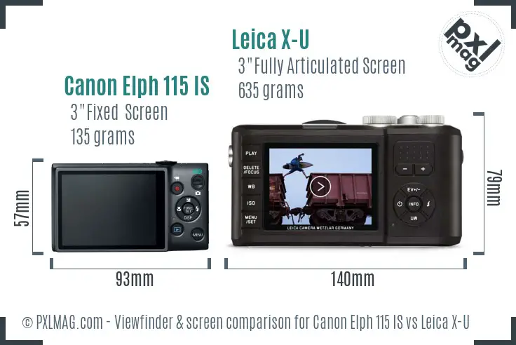 Canon Elph 115 IS vs Leica X-U Screen and Viewfinder comparison