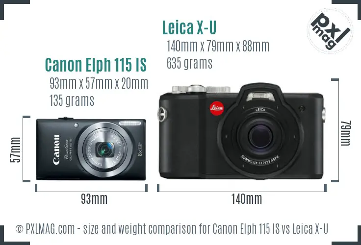 Canon Elph 115 IS vs Leica X-U size comparison