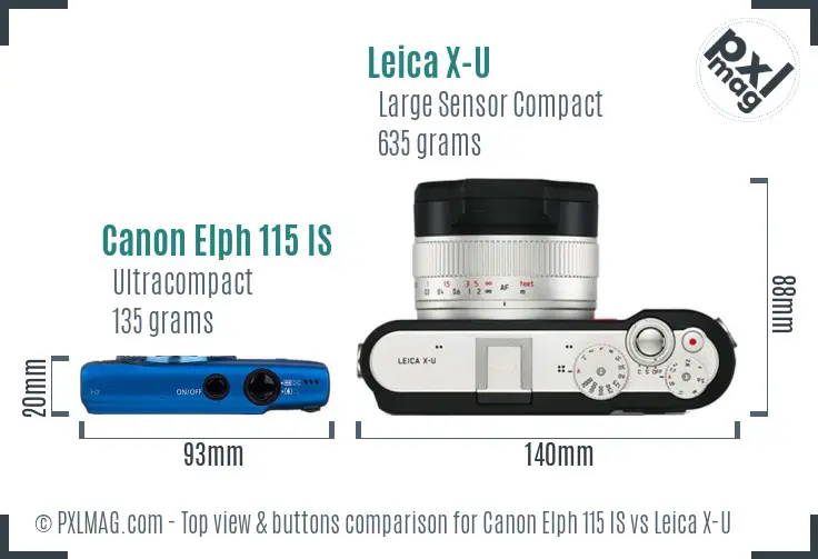 Canon Elph 115 IS vs Leica X-U top view buttons comparison