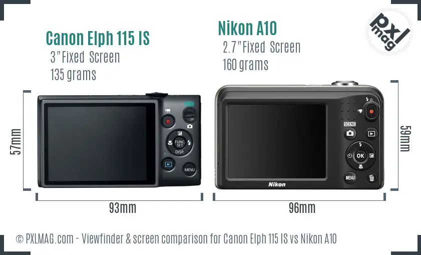 Canon Elph 115 IS vs Nikon A10 Screen and Viewfinder comparison