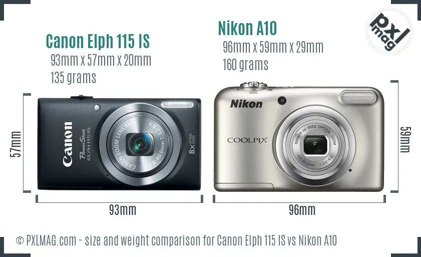 Canon Elph 115 IS vs Nikon A10 size comparison