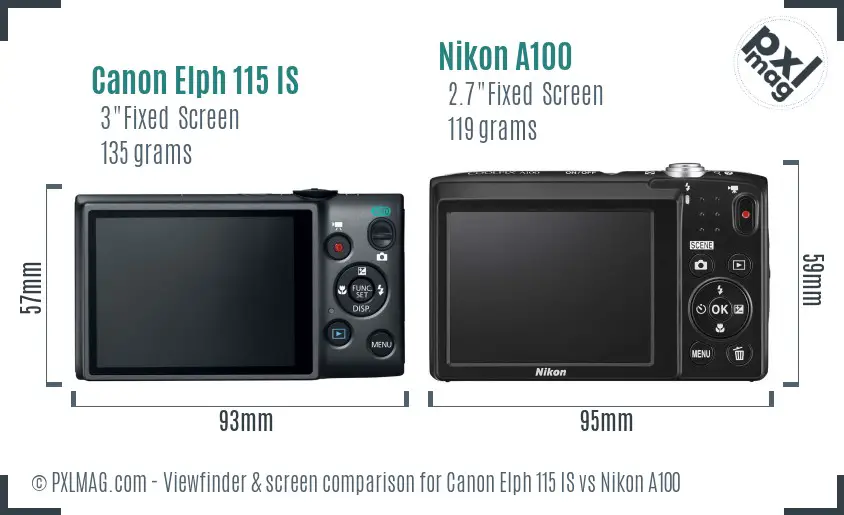 Canon Elph 115 IS vs Nikon A100 Screen and Viewfinder comparison