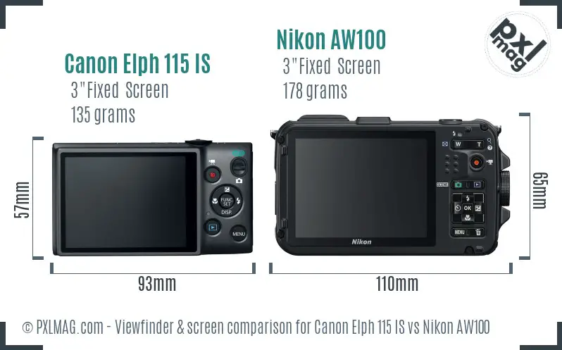 Canon Elph 115 IS vs Nikon AW100 Screen and Viewfinder comparison