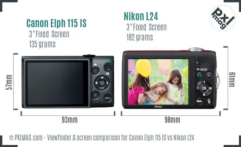 Canon Elph 115 IS vs Nikon L24 Screen and Viewfinder comparison