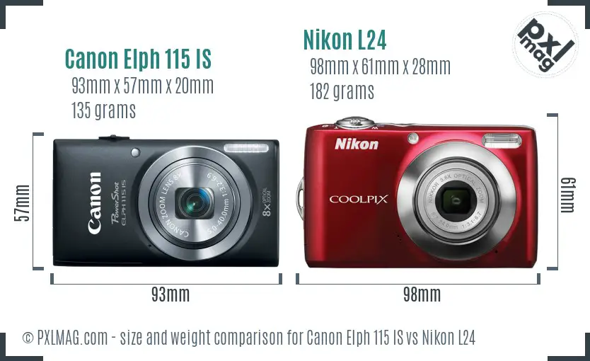 Canon Elph 115 IS vs Nikon L24 size comparison